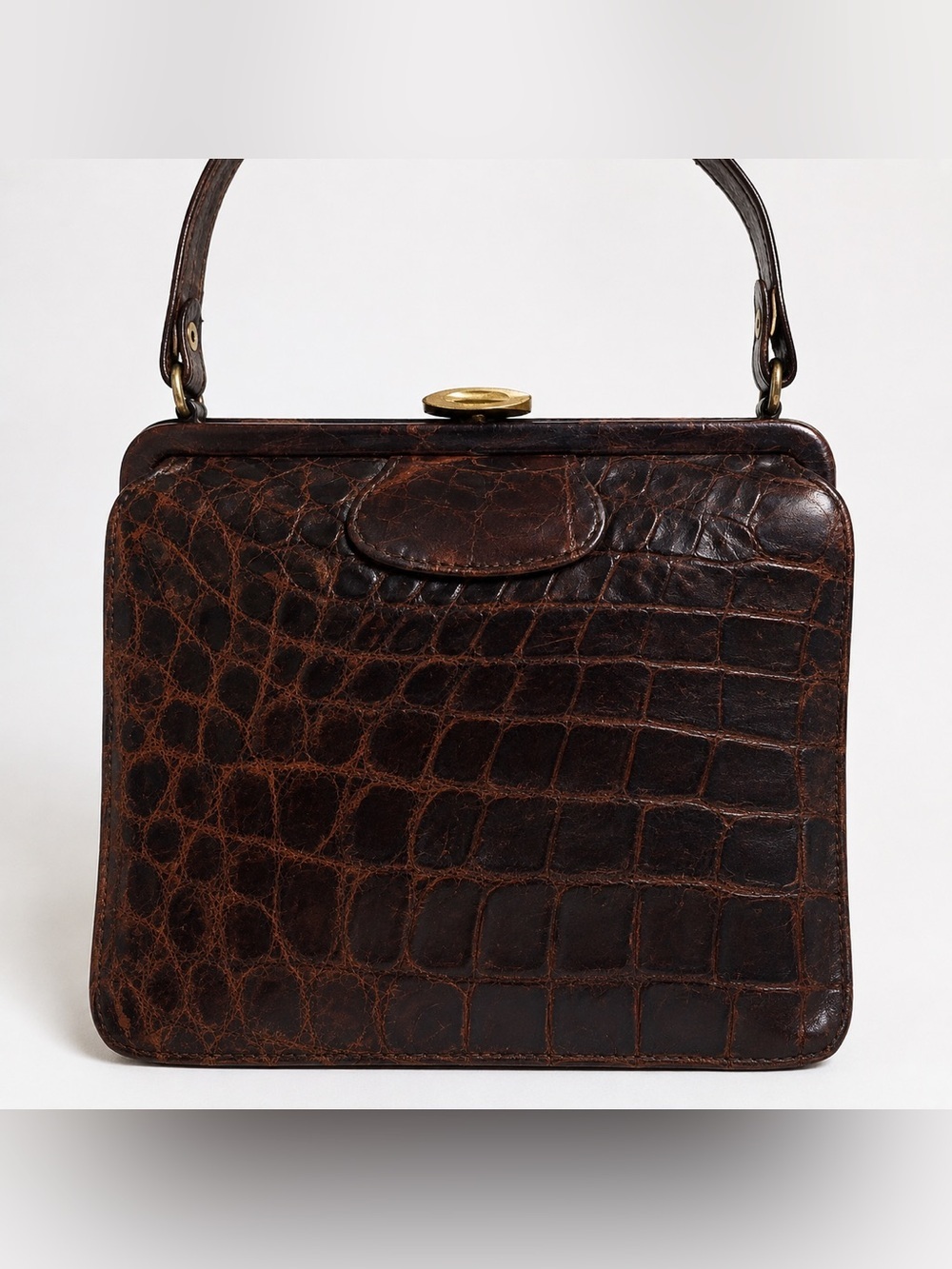 Belmont NY VTG Brown mobwife purse Leather Crocodile Pattern woman Bag as is